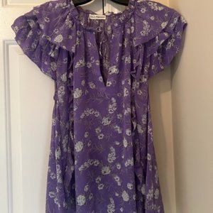 ULLA JOHNSON FLUTTER SLEEVE FLORAL SILK TOP SIZE 6